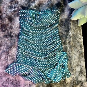 Minuet Strapless Green with gold Polkadot dress